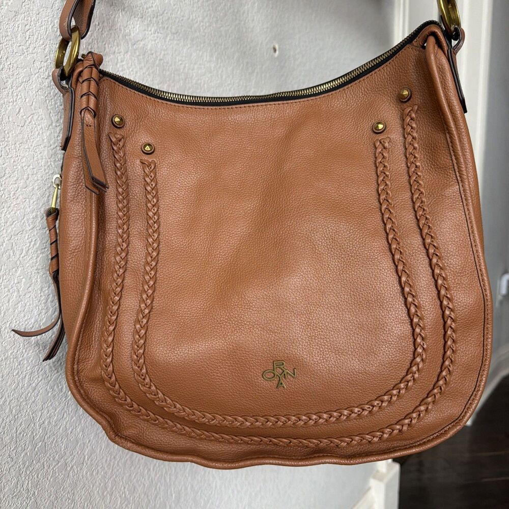 OrYany Madelyn Pebble Red Leather Hobo Braid Detail Shoulder Bag